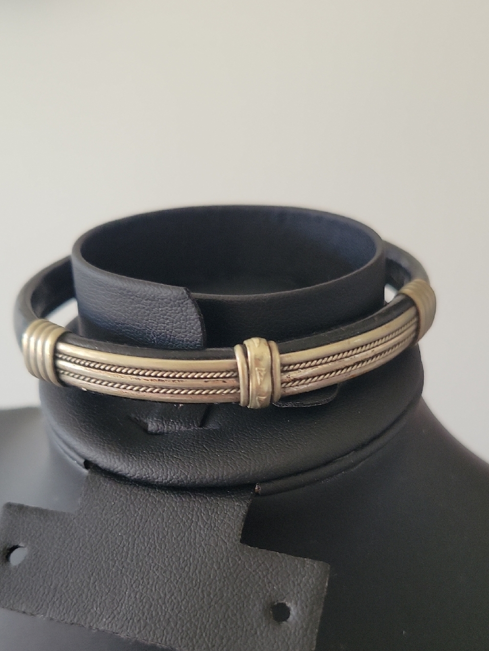 1970s Artisan Bracelet, 2.5", Black & Silver-tone.